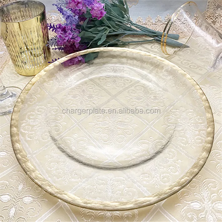Glass Charger Plates Gold Silver Rim Xmas Events Wedding Decor 33CM Diameter Under Plates