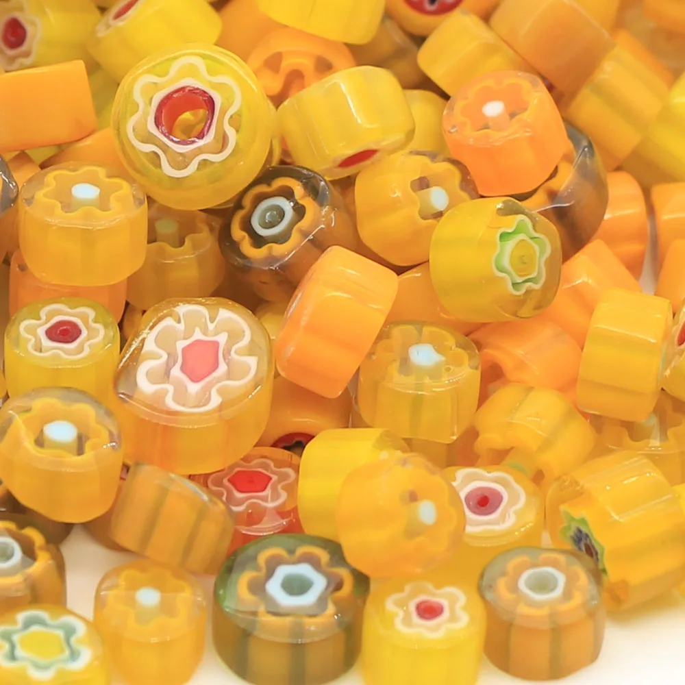 Assorted Yellow mix murano millefiori glass bead slices