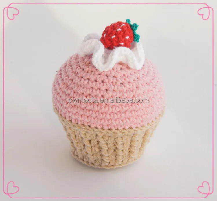 Wholesales Strawberry Cherry Crochet Cupcake Handmade Knitted Amigurumi Teething Toy