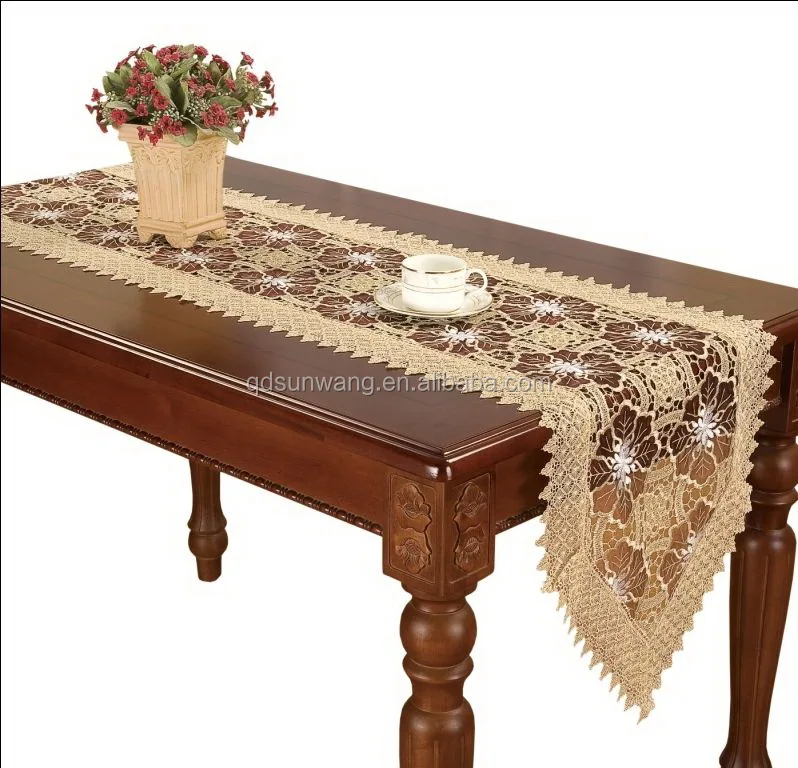 machine made lace tablerunner with embroidery and cutwork 16x72