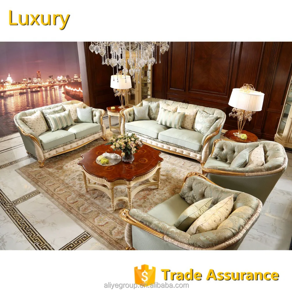 Aliye Luxury carved 7 seater sofa set image with fabric -SFD02