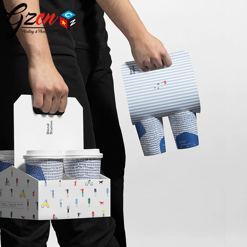Recycled Environment friendly take away box paper coffee cup carrier