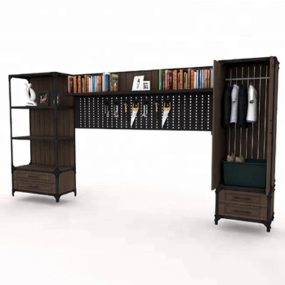 Black garage garden tool storage solution Combo set living room antique metal steel wood furniture unit workshop furniture