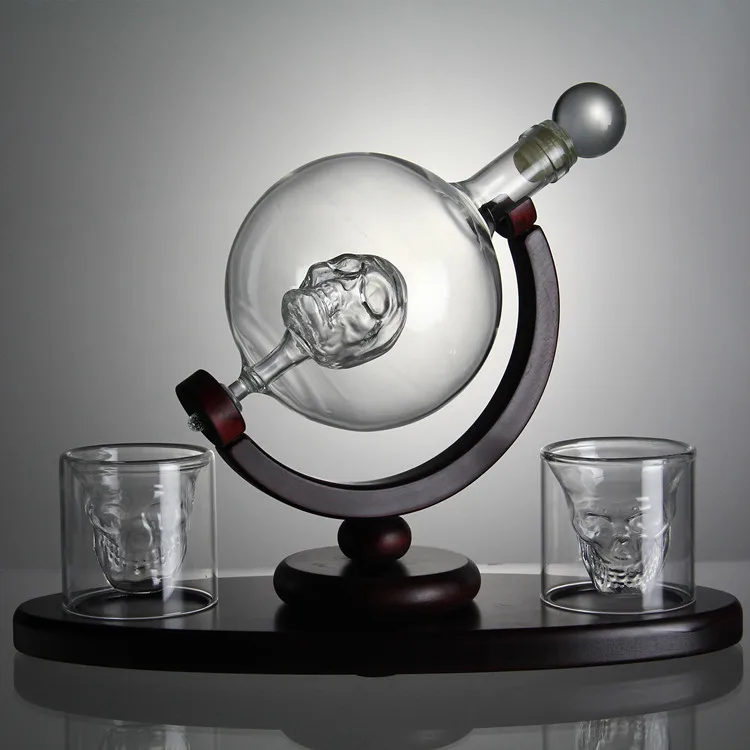 New Arrival 1000ml whisky decanter Set with Skull glasses Cups