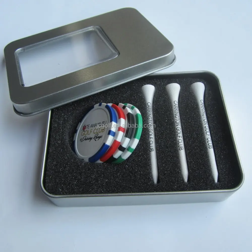 Tin box packing poker chip ball Marker and tees golf gift set