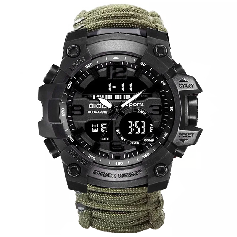Addies Survival Field Rope Dual Time Shock Sports Watch for Men