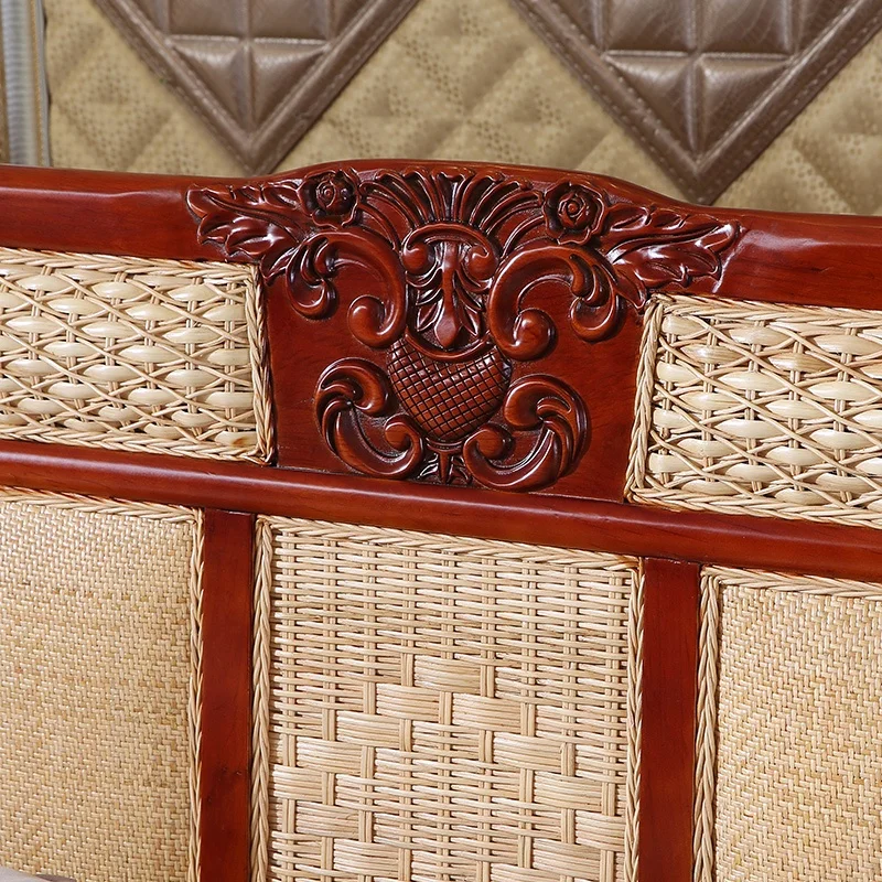 Sample Nice Design Home Furniture Cane Wood Hand Carved Bed Set