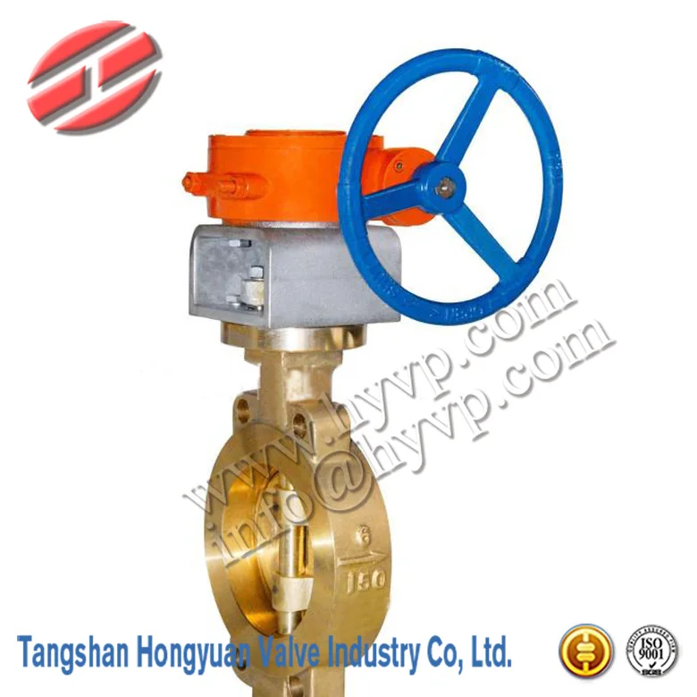 Brass  or Stainless Steel Triple Eccentric Worm Gear Driven wafer type butterfly valve