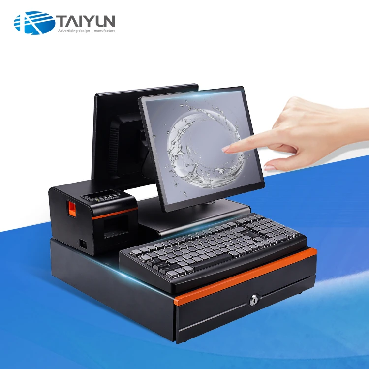 Windows os dual screen pos system cash register for restaurants and supermarket