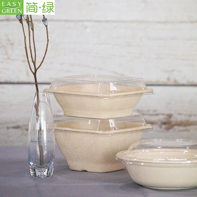 
Easy Green Sugarcane Bagasse Takeout Eco-Friendly Disposable Soup Rice Noodles Bowls 