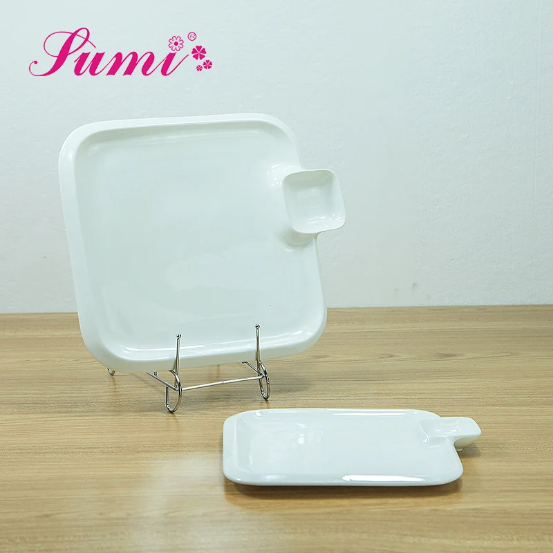 Best selling white ceramic plate with mini sauce dish