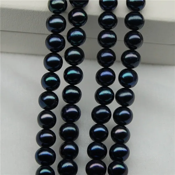 Freshwater natural round black pearls necklace price strand beads wholesale black pearls