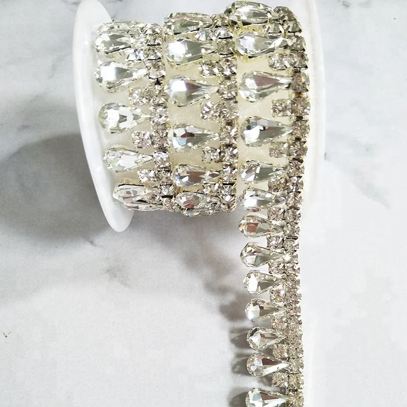 
Crystal Rhinestone Applique Bridal Sash Silver Beaded Glass Trimming 