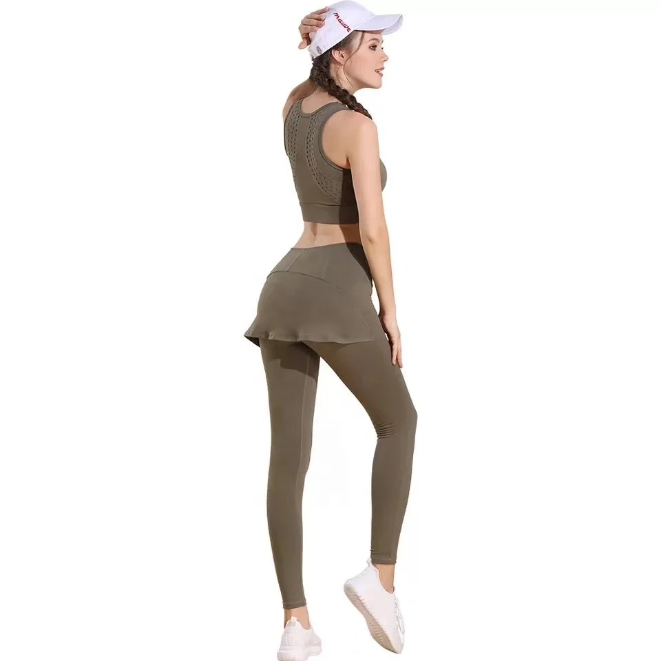 Fitness Sports Wear Yoga Pants Tennis Skirt with Legging Women Custom Logo Sportswear Custom Design Nylon Spandex Custom Color
