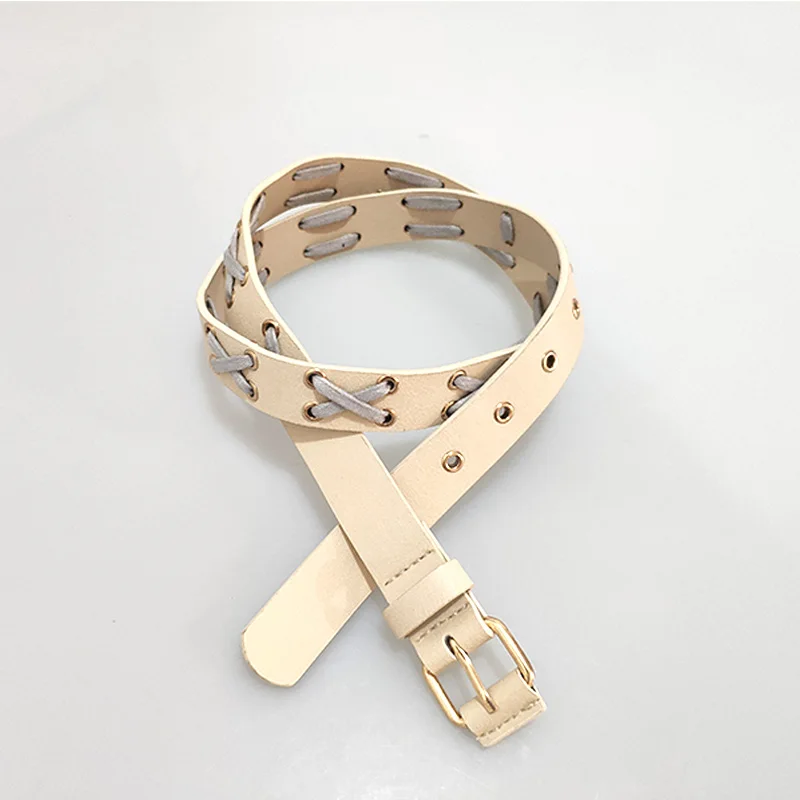 
New fashion PU leather braided new woman belt woven braided belt ceinture femme white beige lady girl belt China 