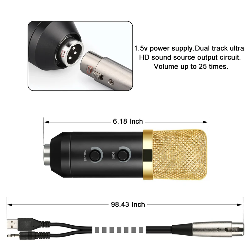 professional Condenser Microphone MK-F100TL Condenser Recording Microphone with Stand for Radio Braodcasting KTV Karaoke