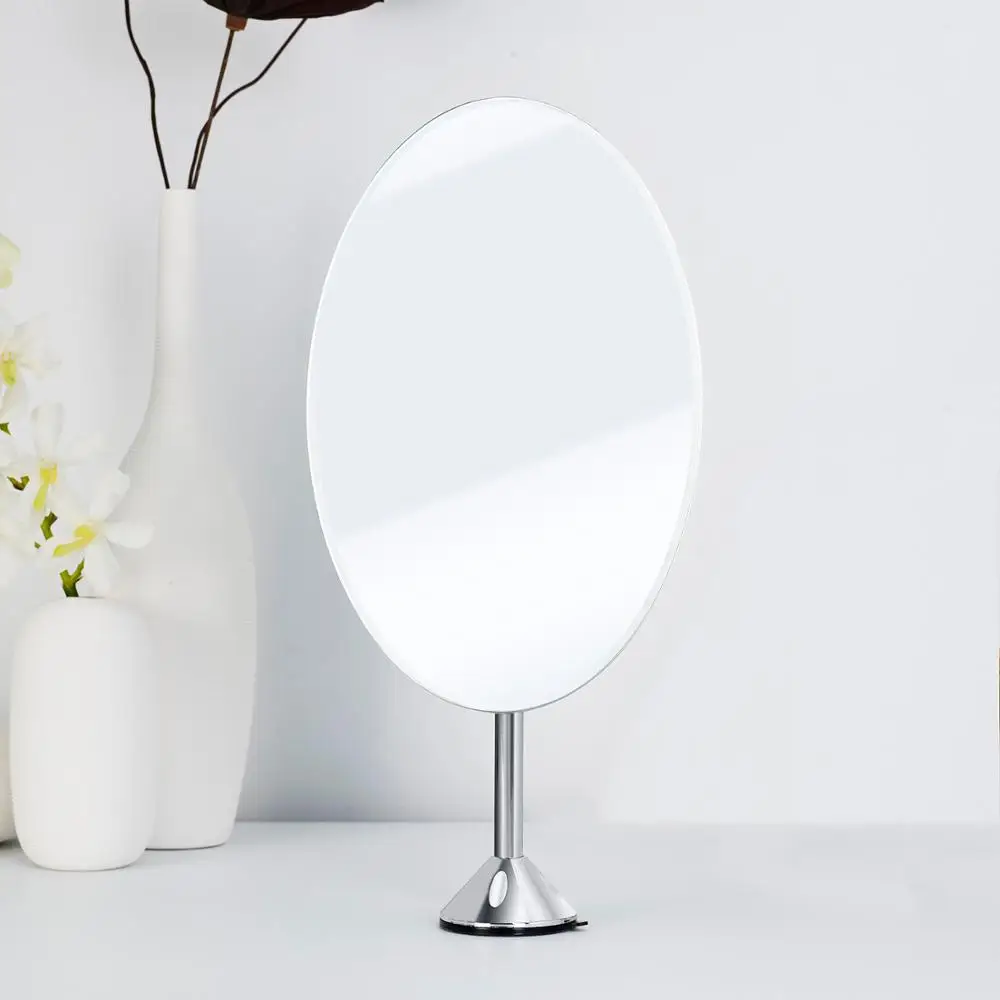 One  side Frameless Oval  Desktop Vanity Mirror with Suction Cup and Removable Small Magnified Mirror