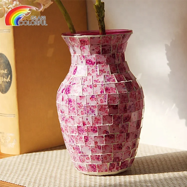 Pink colored mosaic wholesale glass vase creative home wedding office decoration