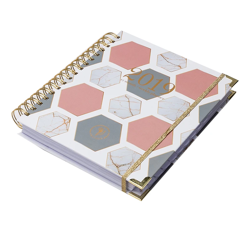 Professional design hardcover gold wire custom journal diary notebook printing