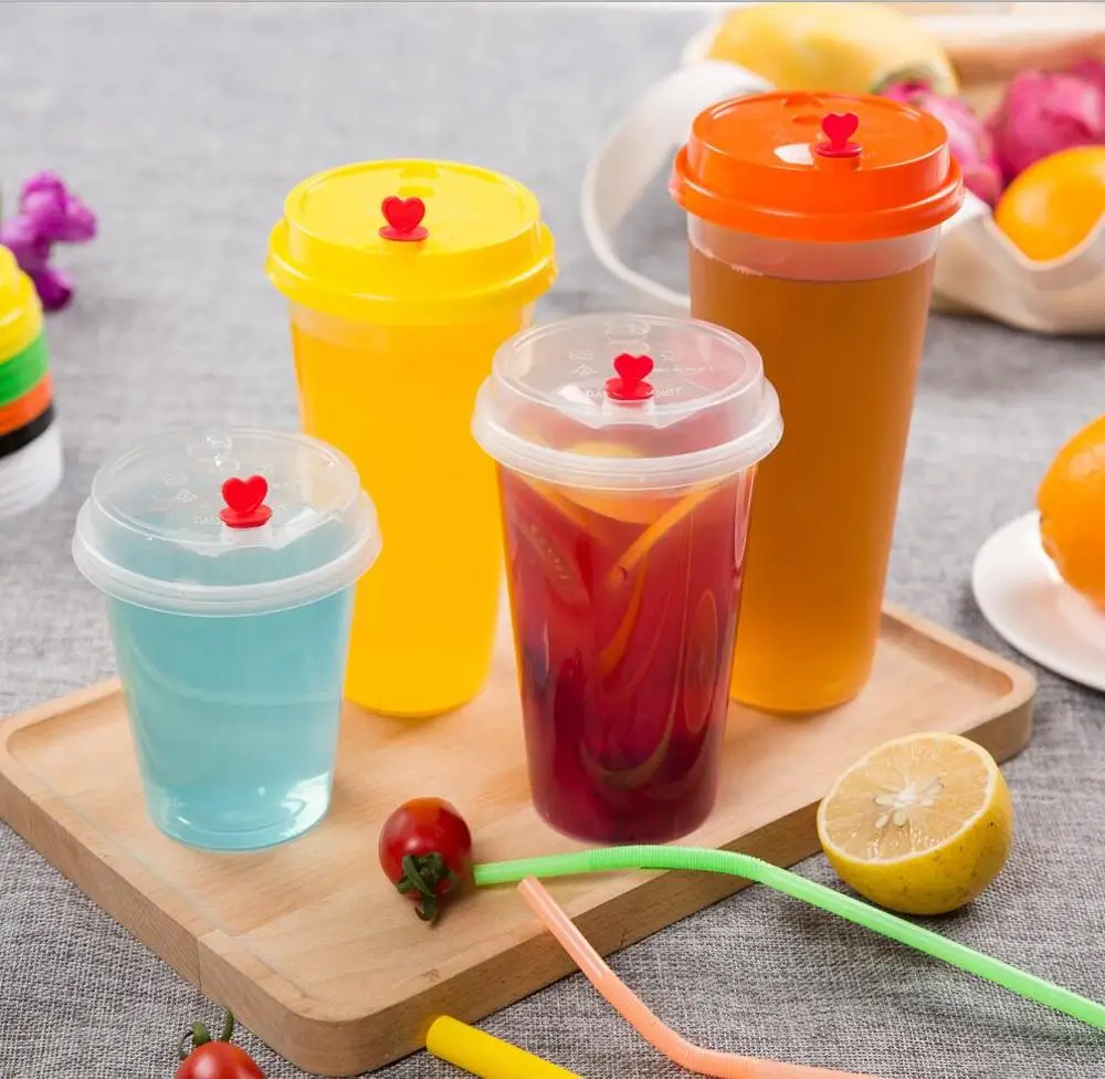 
600ml milk tea plastic cup with lid 