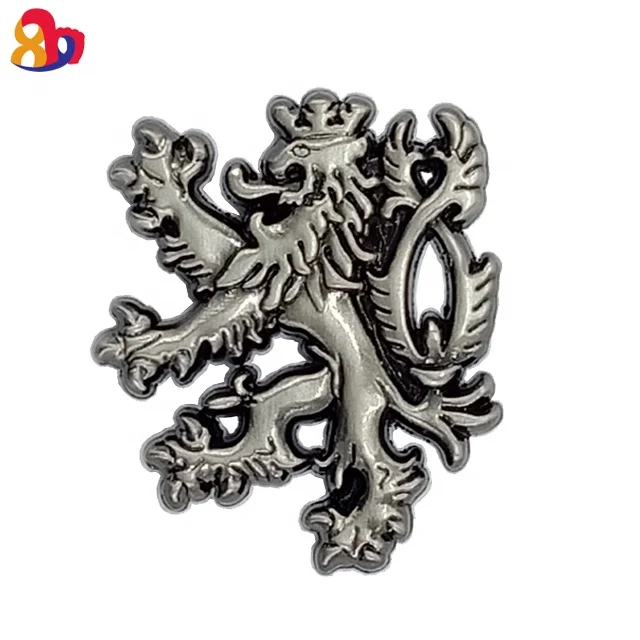 
Custom zinc alloy Electroplating silver 3D die casting logo lions club car emblem lapel badge pin 