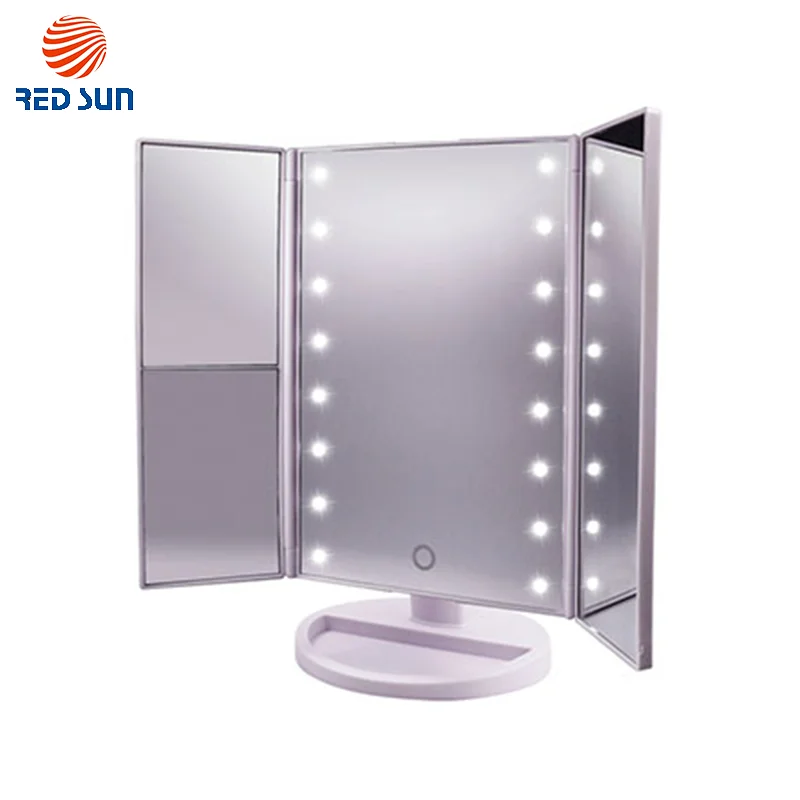 Три раза зеркало с подсветкой для макияжа с сенсорный датчик переключатель