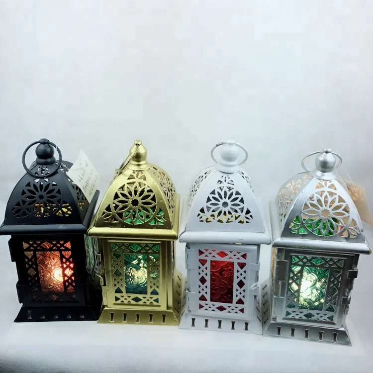 House-shape Mini Metal Retro Iron Glass Candlestick Candle Holder Lantern