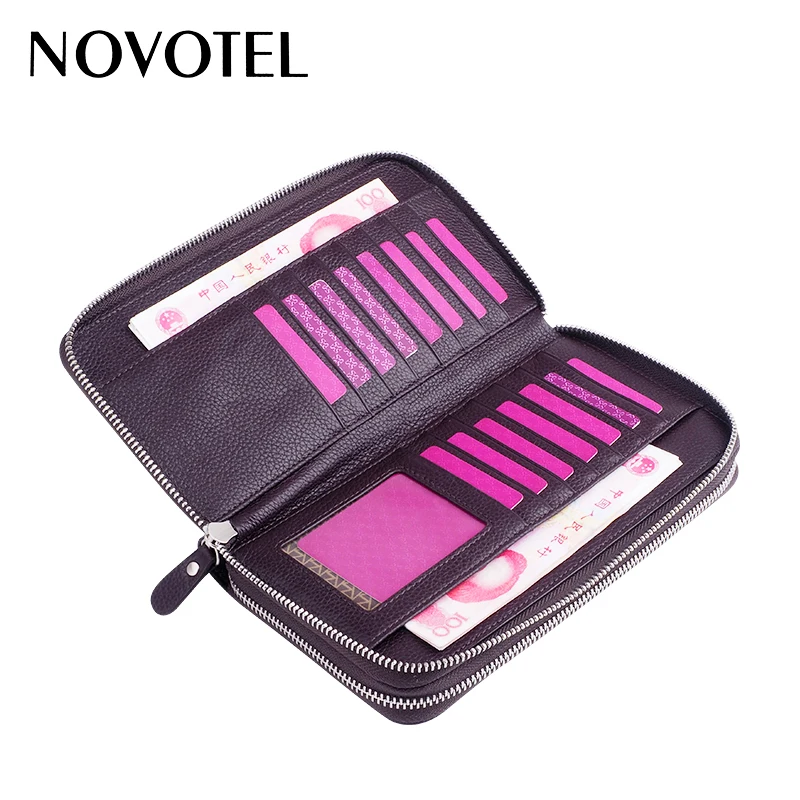 Genuine leather double zipper card organizer wallets mens leather clutch bag for men