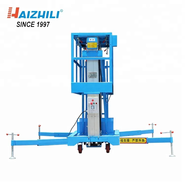 Factory Direct Sell Mobile Elevated Lift Platform 125kg Aluminum Aerial Work Platform 0.62m-1.58m Table Size Single Mast Blue