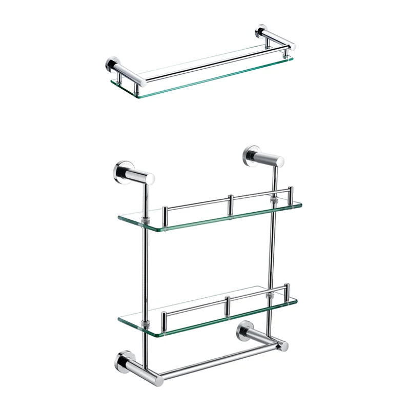 Wall-mounted bathroom rack hotel home stainless steel bathroom accessories set single glass shelf