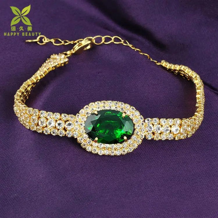 Gold jewellery dubai green gemstone cubic zirconia bracelet latest models wedding bangle bracelet