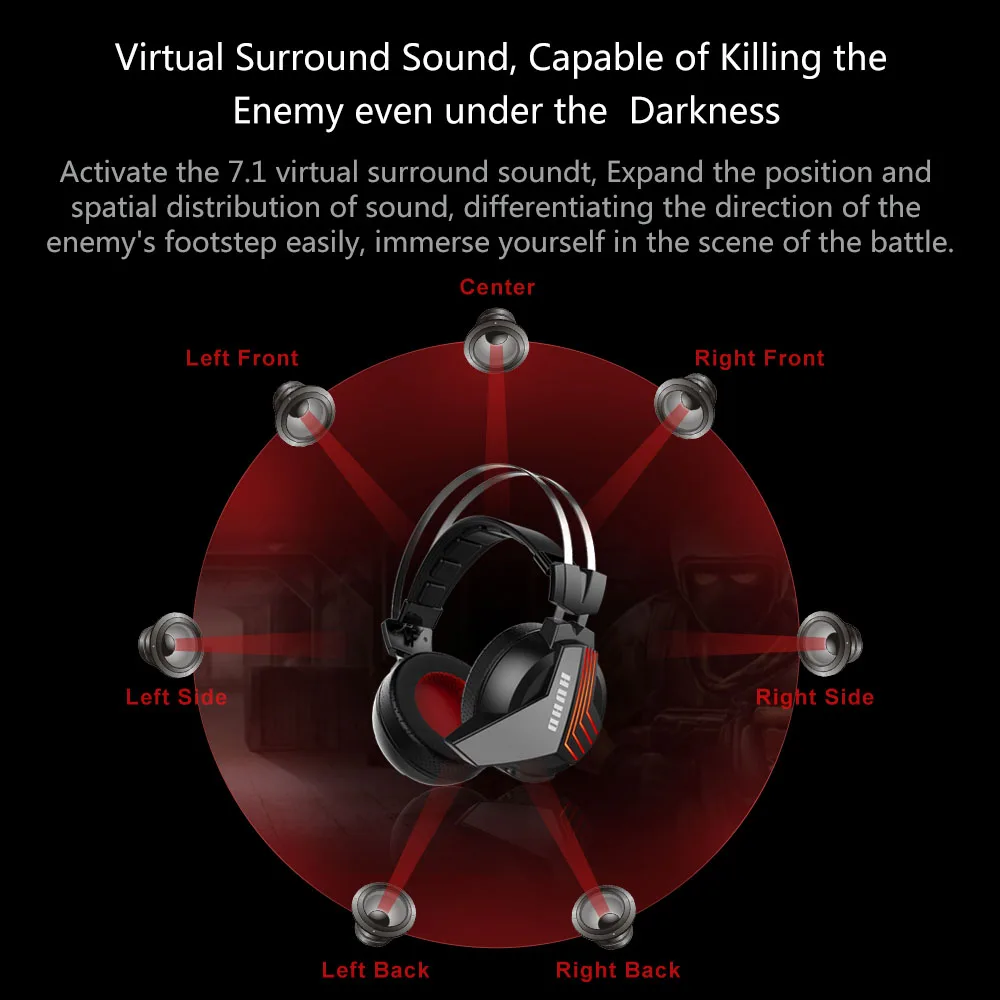 High-tech Wireless 7.1 Surround Sound USB Stereo Gaming Headset Headphones for Computer PC Gamer