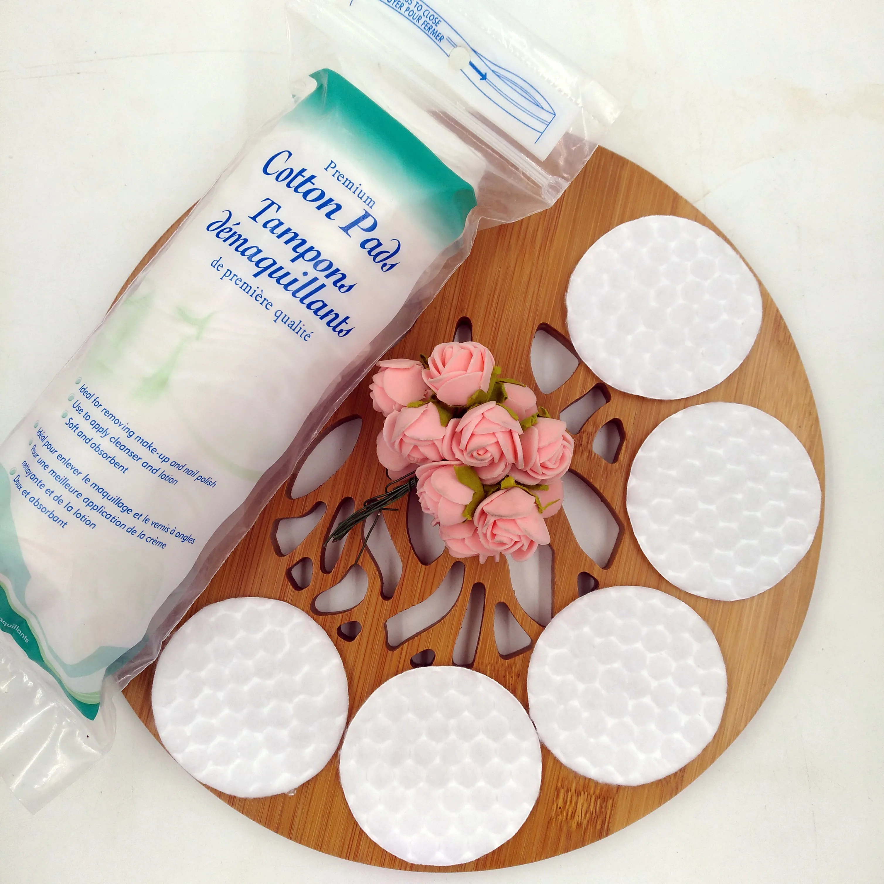 Pure Embossed Cosmetic Non Absorbent Cotton  Make Up Pads For Beauty
