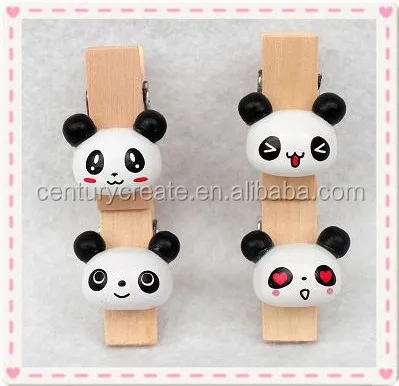 Promotional Gift Panda shape wood clothes clips wooden Small memo clips