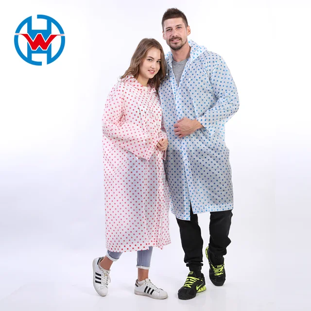 Fashionable Adult Cheap Custom 100% Waterproof EVA Seams Welded Recycled Long Rain Coat with wave point raincoats for adults