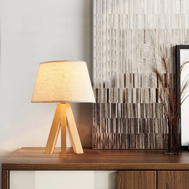 Designer nordic indoor decoration wooden frame white fabric shade table lamp