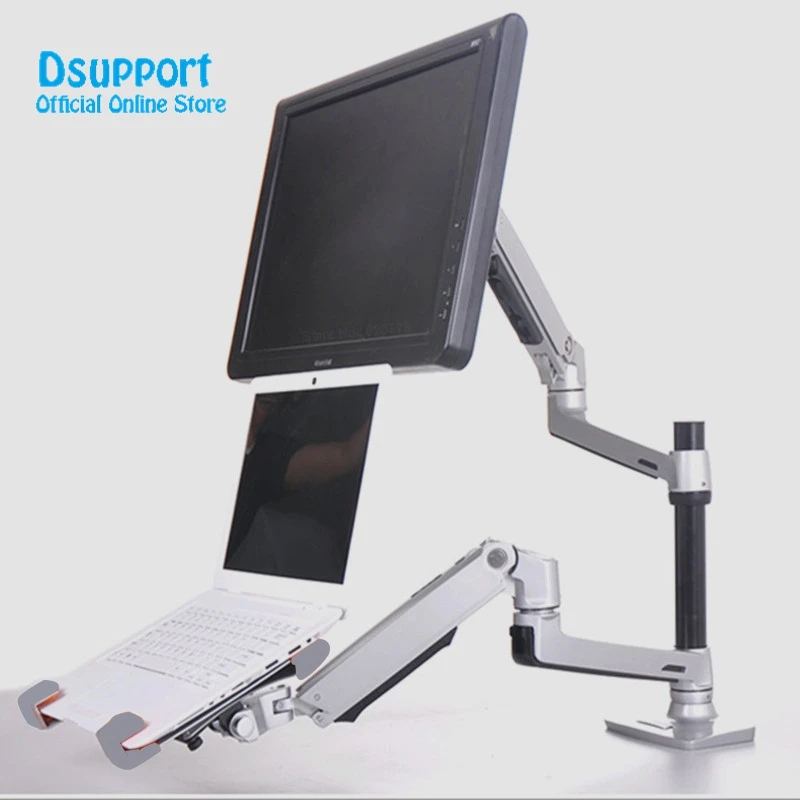 Desktop Full Motion 17-32 inch Monitor Holder Mount +10-17 inch Laptop Support Mechanical Spring Dual Arm monitor holder