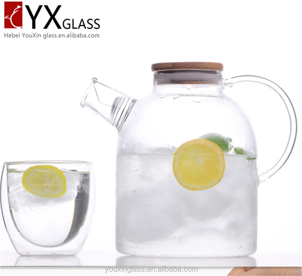 Hot-sale glass cold brew cold water jug with wooden lid/fruit juice cold water pot carefe/cold water glass jar pitcher