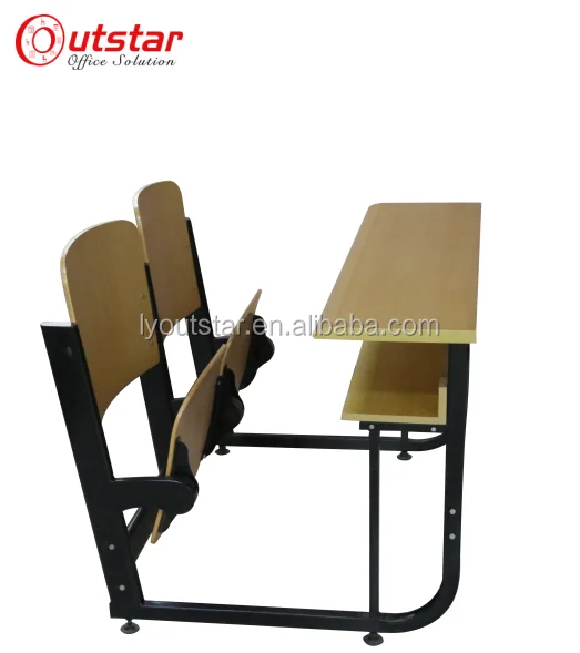 metal frame and wood combined double school desk and chair with back student tables with benches