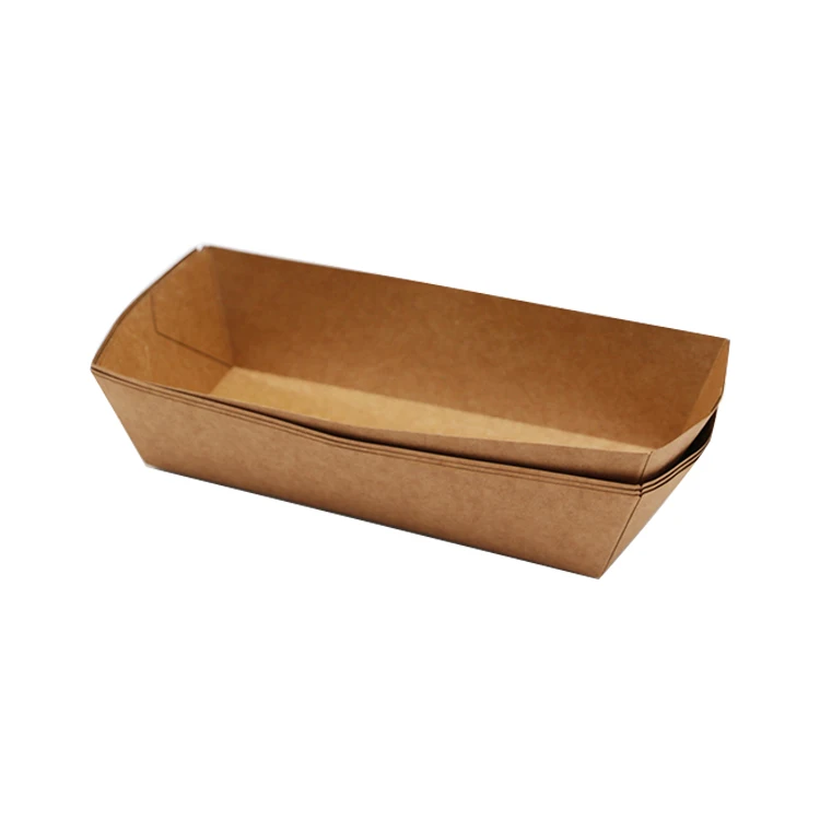 Custom Hot Dog Food Tray French Fries Box Kraft Paper Biodegradable Boat Tray Fast Food Restaurant Packaging Box