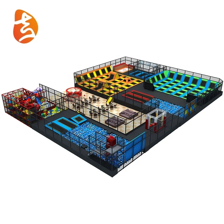 Top quality popular fitness exercise commercial jumping Trampoline Parks for basket, climbing wall playground