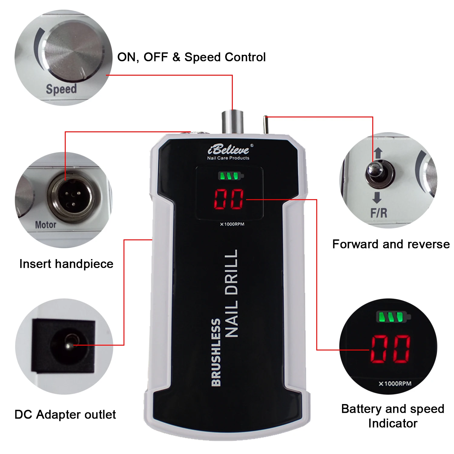 Brushless Motor Nails Art Equipment Machine Rechargeable Nail Drill For Manicure pedicure