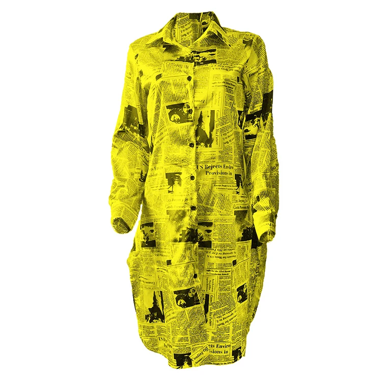 
Top rating fashion design button closure newspaper print pointed collar shirt dress 