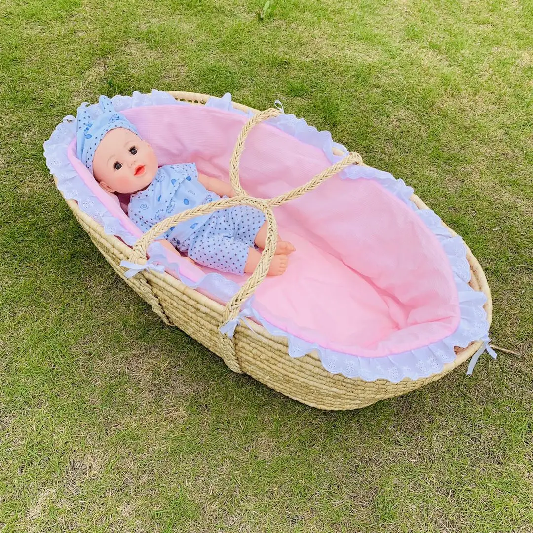 
Handmade corn husk baby handle moses basket infant maize basket crib 