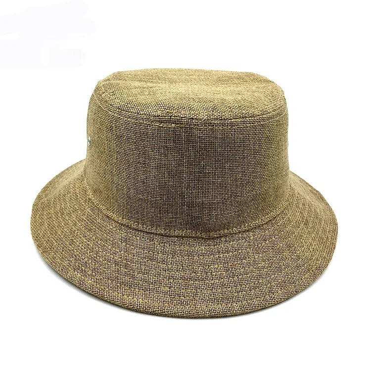 Promotion Low Profile Beige Hemp Linen Bucket Hat With String