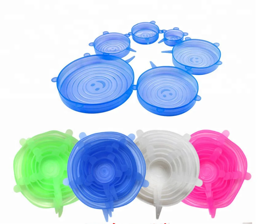 
Eco-friendly 6 pack cheap reusable silicone lids food wrap 