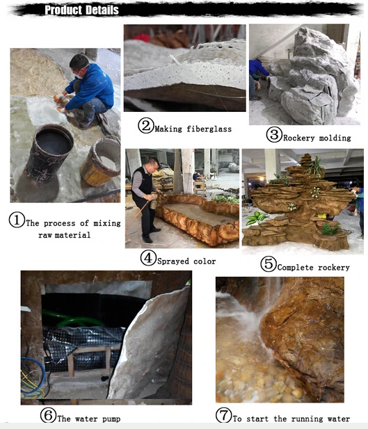 Black fiberglass artificial rock garden buddha fountain customized different styles