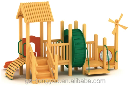 Amusement Park rides swing set Children outdoor playground kids playhouse Wooden Slide