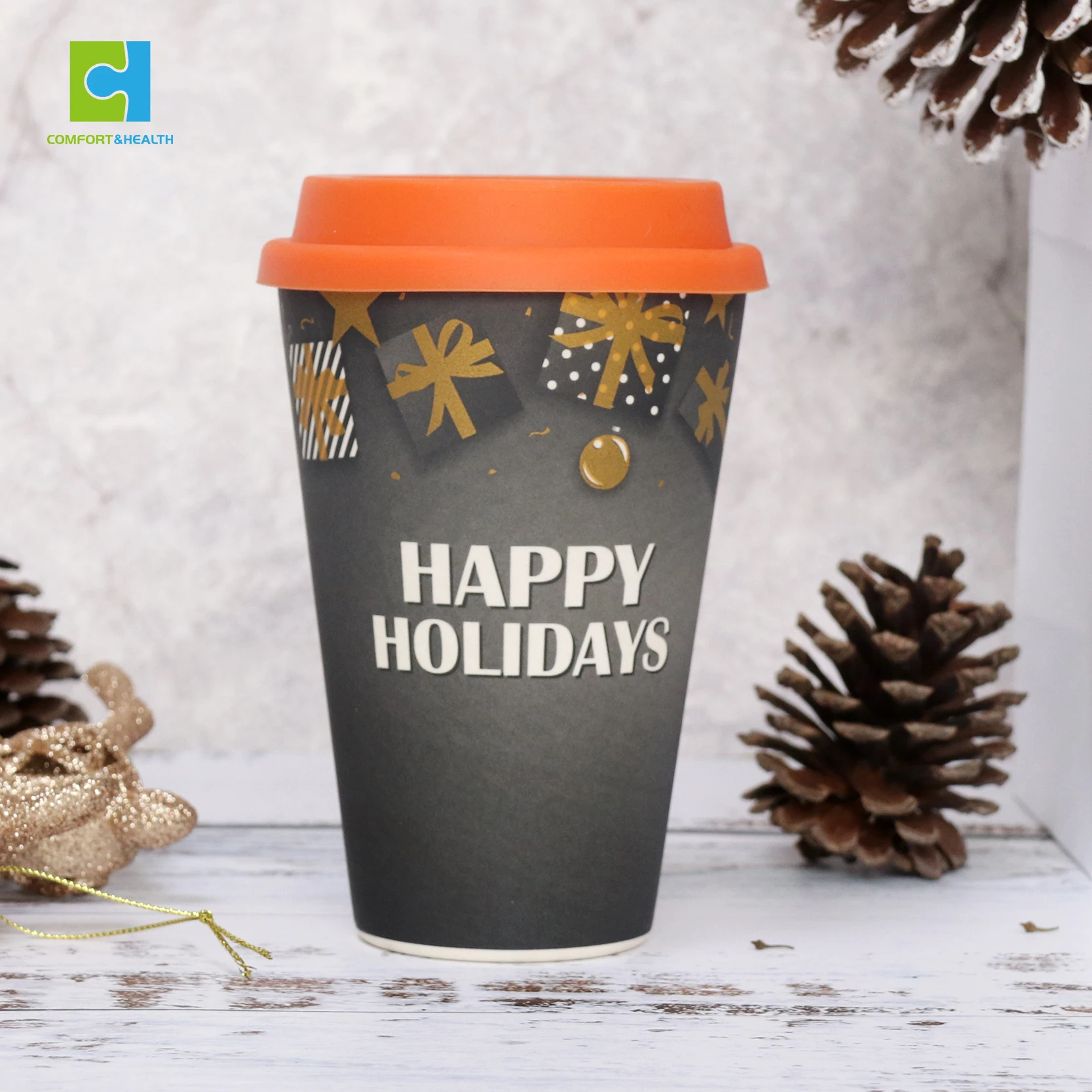 12oz Eco-Friendly Reusable Organic Bamboo Fibre Travelling Coffee Cup