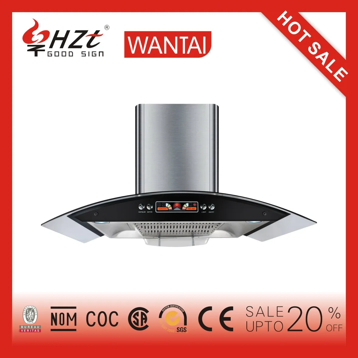 Motor Kitchen Cooker Hood Hot Sale Best Quality Good Price Touch Control Copper Stainless Steel & Tempered Glass Household Y-H11